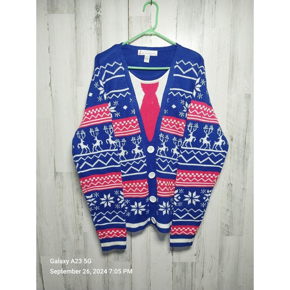 Jolly Sweaters Adult X-Large Blue Christmas Xmas Fun Knit Long Sleeve